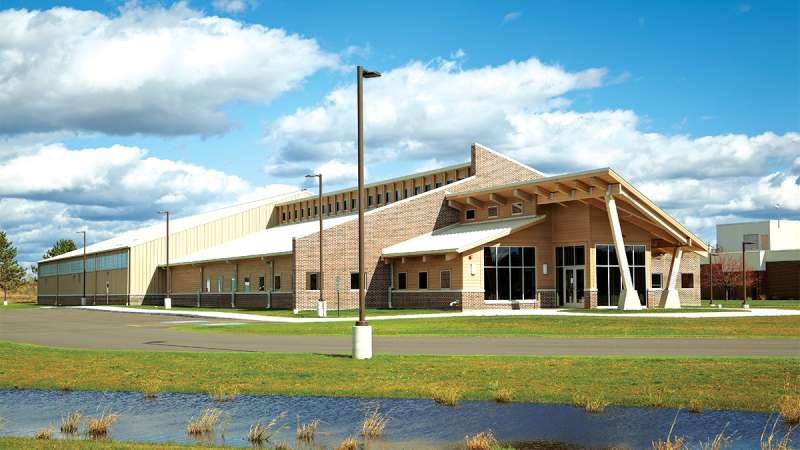 A wide external view of the Antigo Wood Technology Center of Excellence.