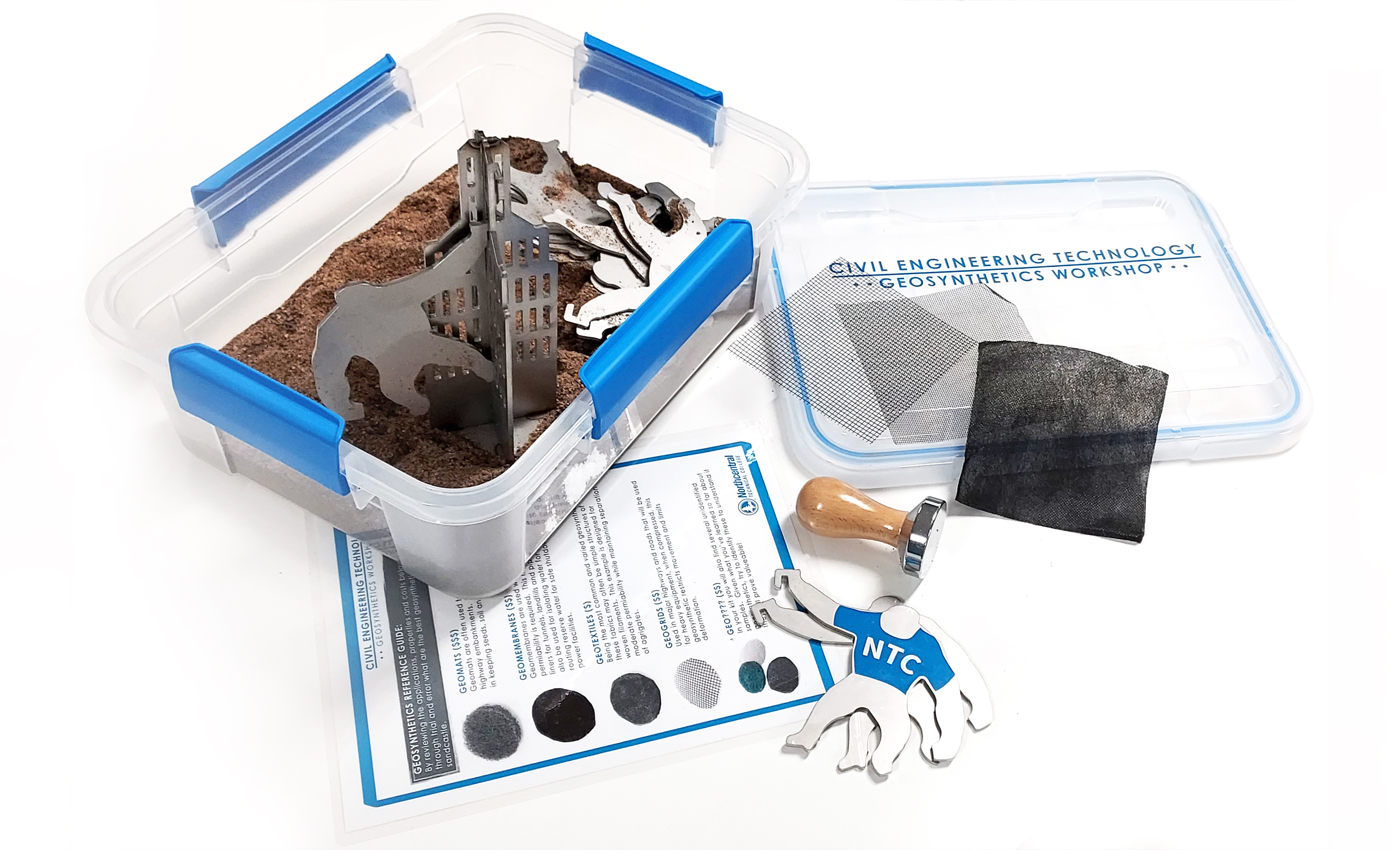 Sand structures built to demonstrate the strength of geosynthetic materials.