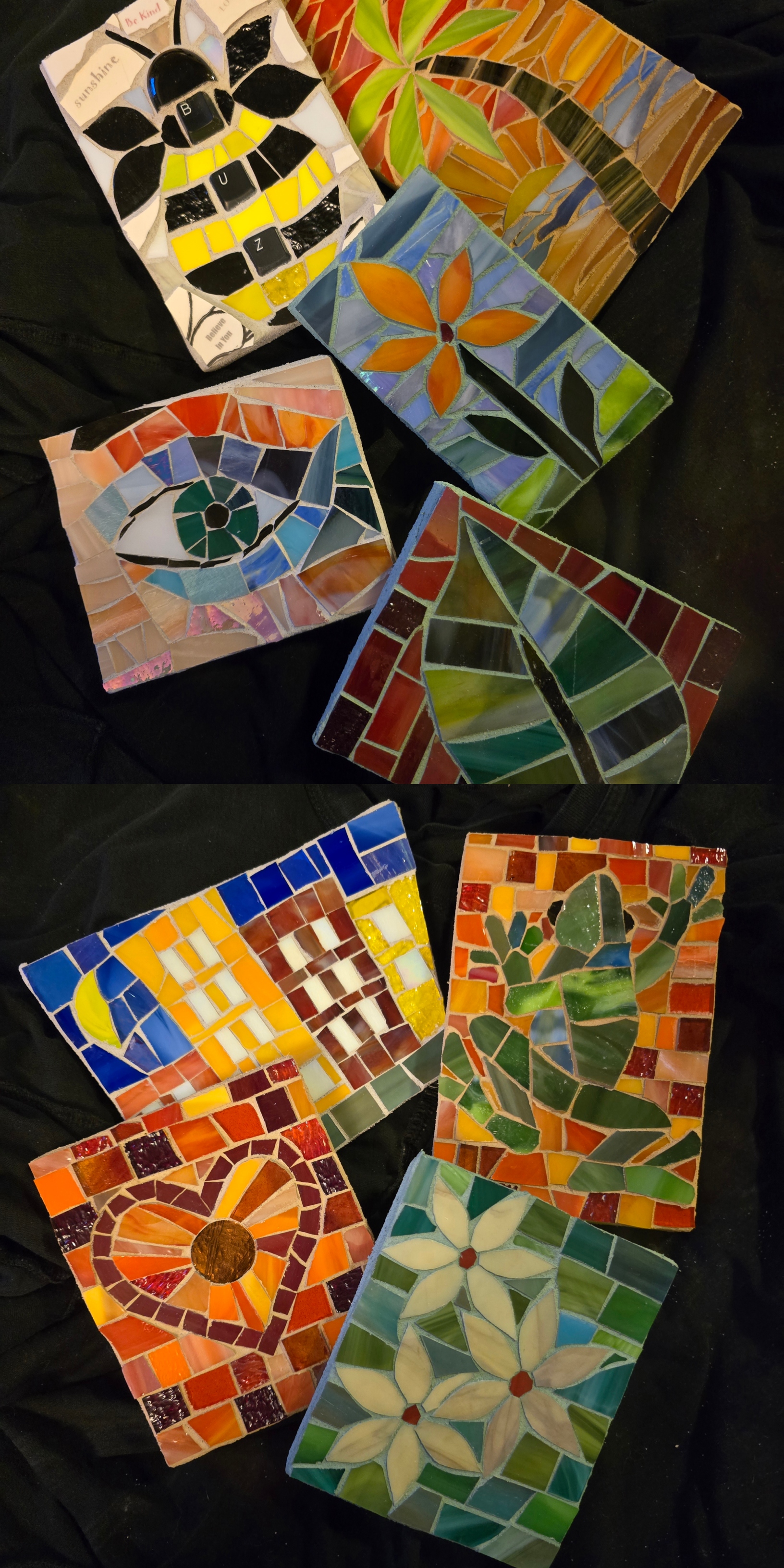 Assorted colorful glass mosaic art pieces