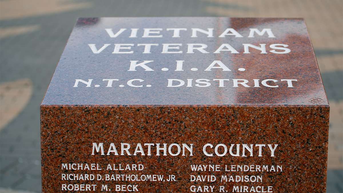 A memorial stone for Vietnam Veterans killed in action N.T.C. district Marathon County.