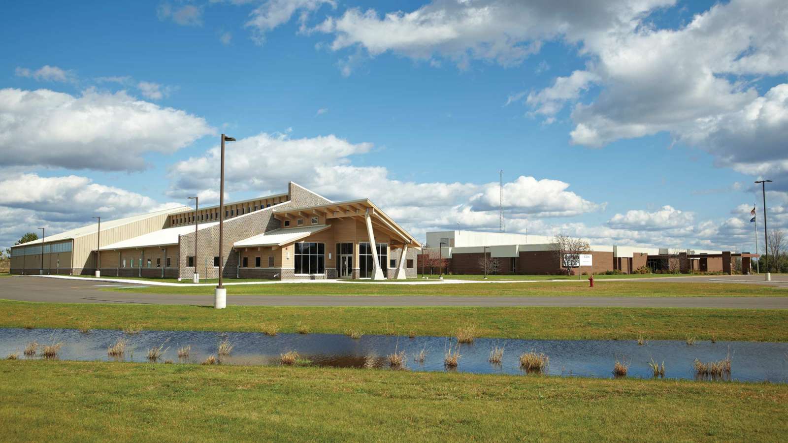 Exterior of Antigo Campus buildings, including the main building and the Wood Technology Center of Excellence