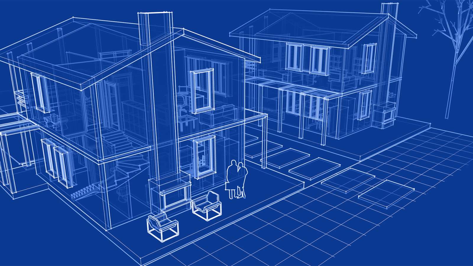 A modern house sketch created with 3D illustration software.