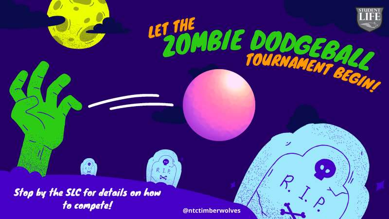 Zombie hand throwing a dodgeball in a graveyard
