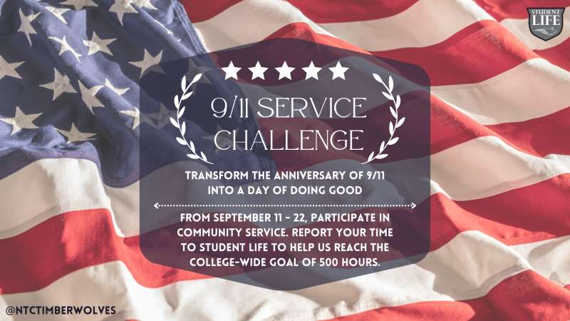 flag with 9/11 service challenge written in text over the top of it