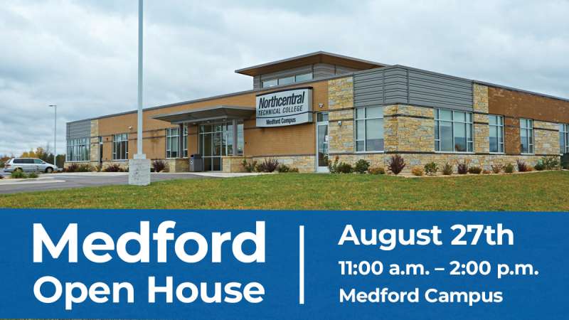 A wide external view of the Northcentral Technical College Medford campus.