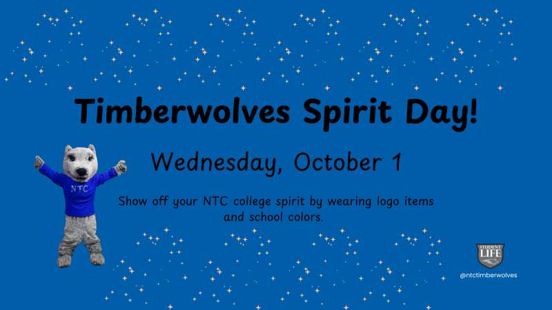 Blue background with a celebratory Timberwolf with event text as overlay.