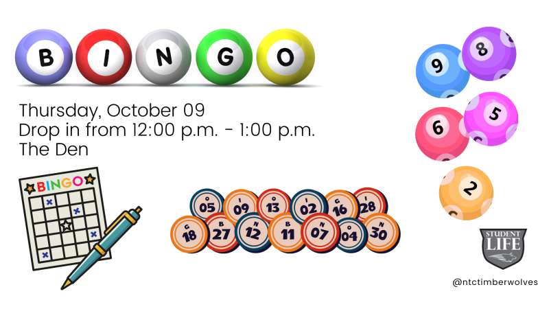 Colorful bingo balls spell "BINGO." A bingo card, pen, and various numbered lottery balls are featured, alongside event details and a "LIFT" logo.