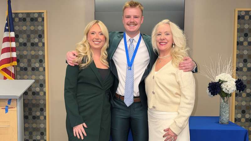 Madeleine (left), Maxwell (middle), and Lori (right) Helke at NTC's Fall 2025 Pinning Ceremony