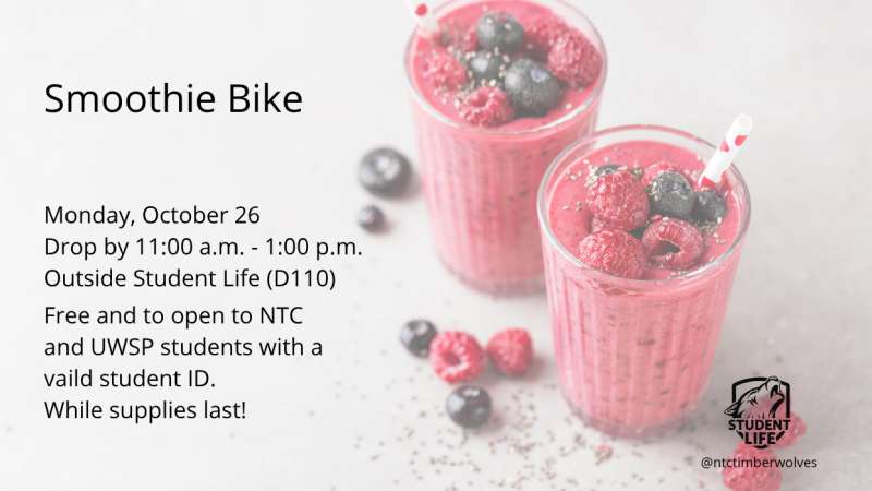 Two pink berry smoothies garnished with raspberries and mint on a light surface with scattered berries and oats; event text and small logo on left.