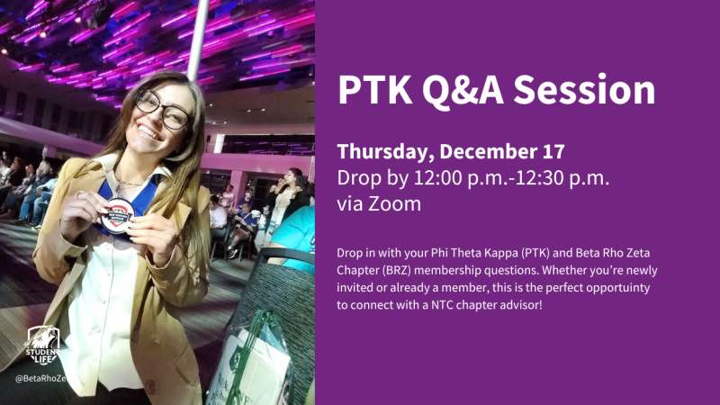 A PTK member shows off their award medal with an overlay of event info.
