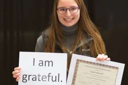 NTC student and scholarship recipient, Cassie Lambrecht, shows her gratitude for receiving a scholarship while attending NTC.
