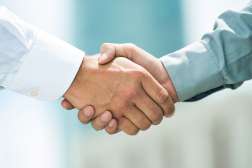 Two hands are joined in a handshake