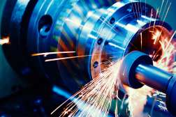 Machine tool in metal factory with drilling cnc machines.
