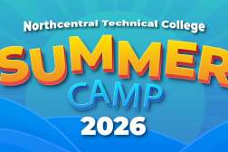 Bright teal sunburst background with layered blue waves, bold 3D yellow-orange SUMMER, smaller blue CAMP and white 2026.