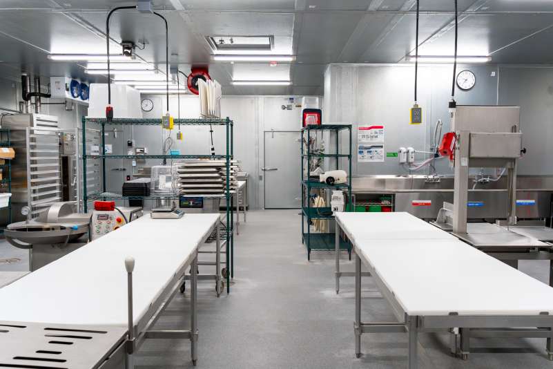 Clean butcher tables within the Pasture to Plate Butchery Cold Lab