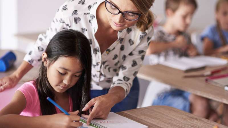 Teacher helping a student