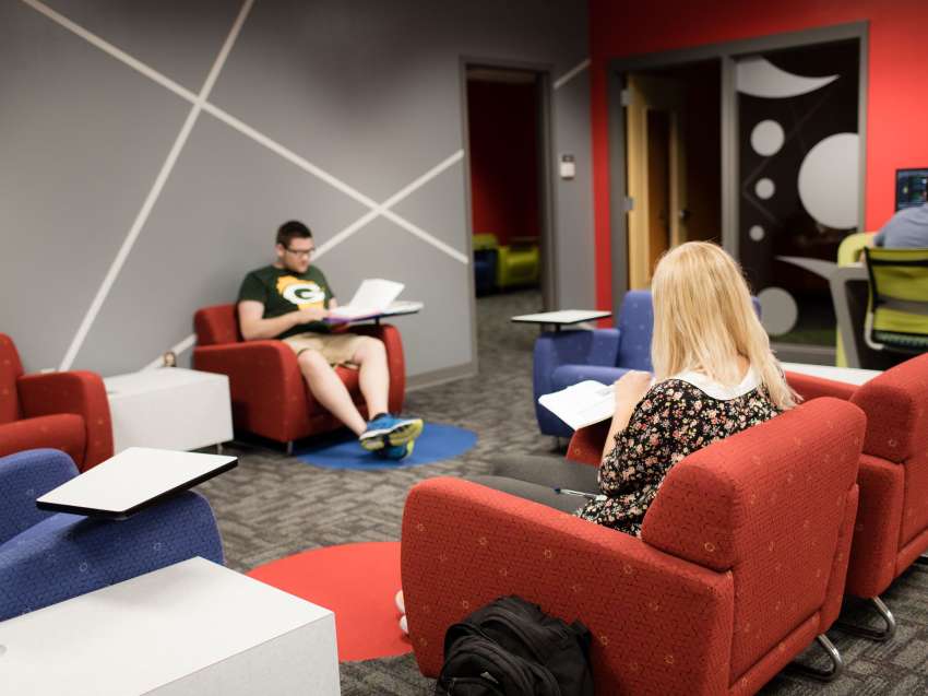 An interior view of flexible workspaces within the Information Technology Entrepreneurial Center (iTEC)